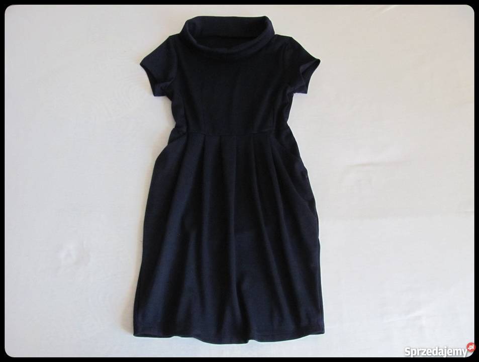 Sukienka granatowa z półgolfem i kieszeniami 38 Bez wzoru Płock