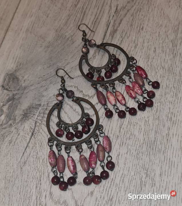 Kolczyki damskie wiszące koraliki róż Galanteria i dodatki łódzkie Łódź