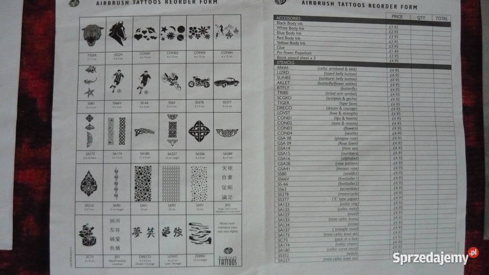 Zestaw do malowania tatuaży zmywalnych airbrush Sokółka