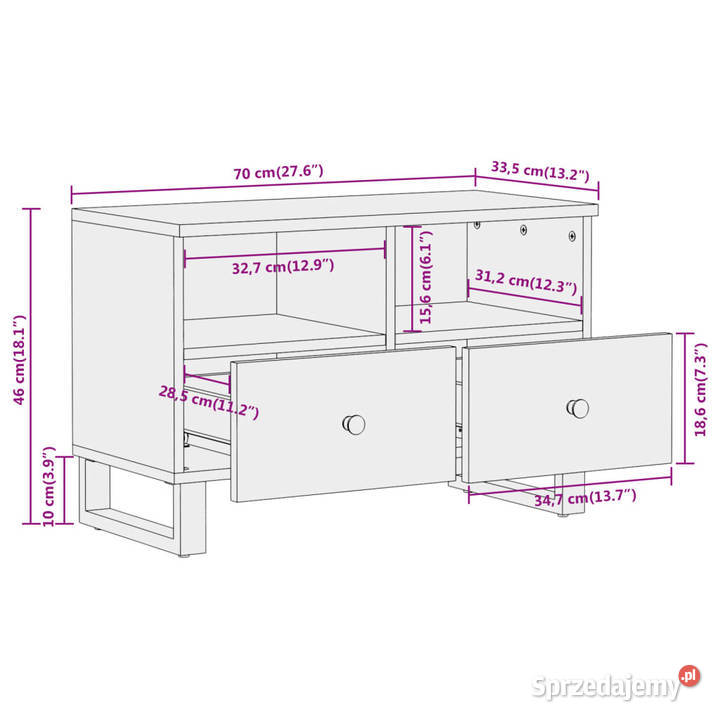 Szafka pod TV brązowoczarna 70x335x46 lite
