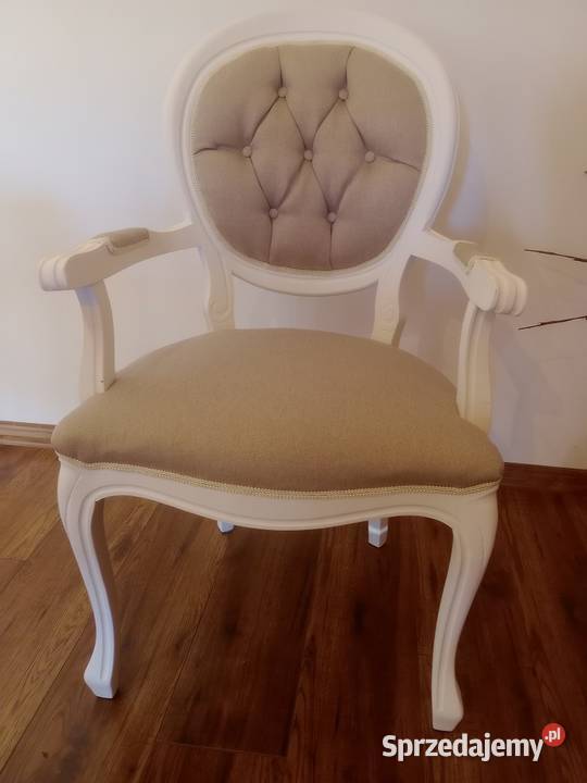 Stylowy Fotel Ludwik Renowacji Biel i Len Fotele Lusówko sprzedam