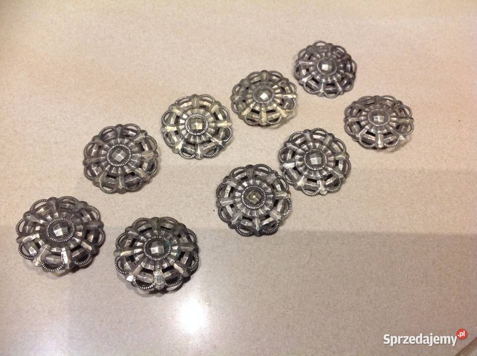 Duże Srebrne Ażurowe Guziki Vintage 9 Metalowe lubuskie
