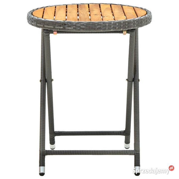 Stolik herbaciany szary 60 rattan PE i drewno Warszawa