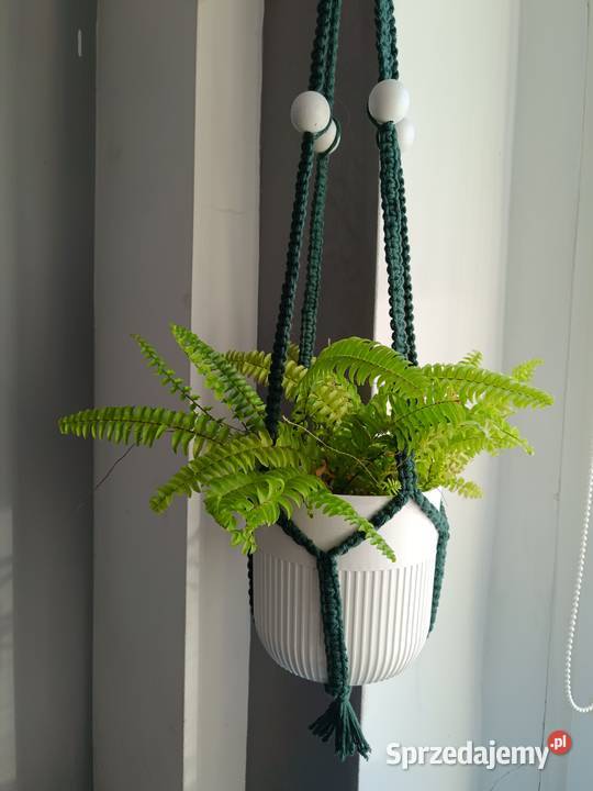 Kwietnik wiszący zielono biały macrama BOHO DIY Gorzyce
