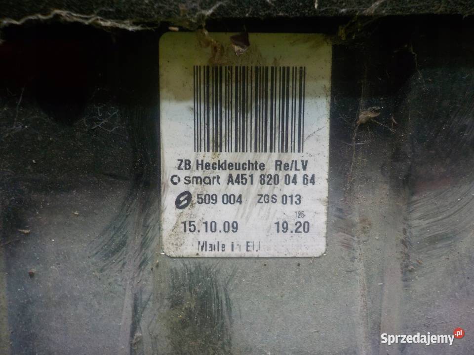 SMART FORTWO III 451 08 CDI 09r lampa prawa tyl Lampy tylne Suków