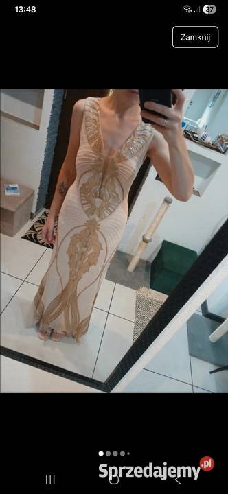 Długa piękna sukienka cekiny złoto M Kraków