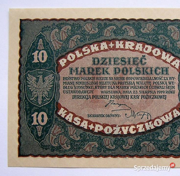 RP 10 MAREK POLSKICH1919 r II Serj BJ Stan I UNC Rydzyna