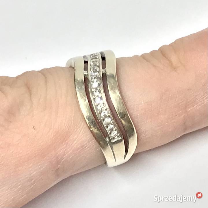 Złoty PIERŚCIONEK 14K BIAŁE złoto KAMIENIE cud Pierścionki Warszawa