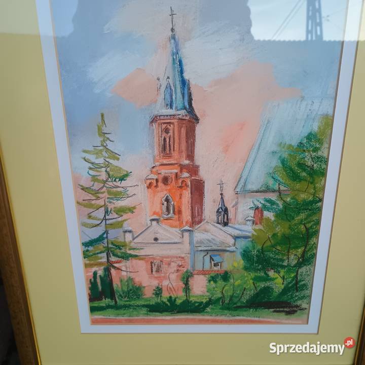 Obraz wieża kościelna z przyległymi budynkami i Chrzanów sprzedam