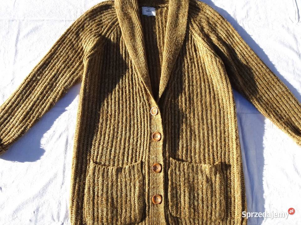 Look Ciepły Długi sweter M L Rozpinane