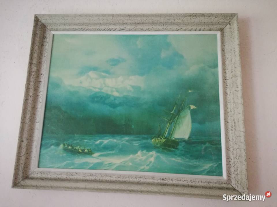 Obraz Burza na morzu 70x59 reprodukcjaŻaglówka Łódź