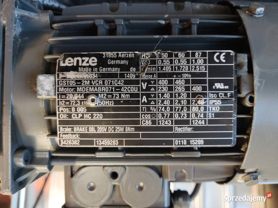 Motoreduktor prosty 055kW 400V 72obrmin Libusza sprzedam