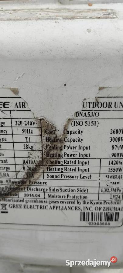 klimatyzacja TANIO GREE 38kW na części naprawa Łomża