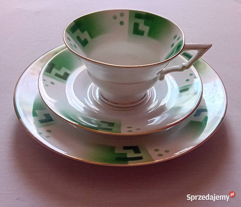 Trio śniadaniowe art deco Spritzdekor Bavaria Antyki, Sztuka, Kolekcje Koźminek