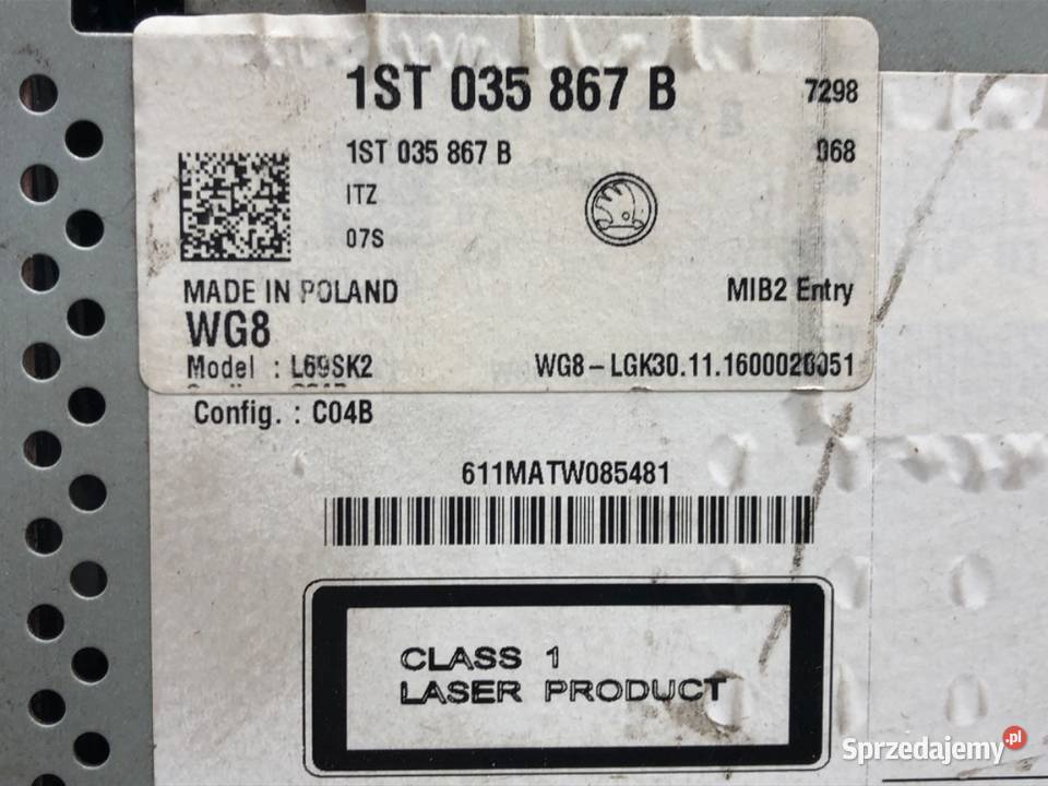 RADIO SKODA CITIGO 1ST035867B 1119 ODTWARZACZ