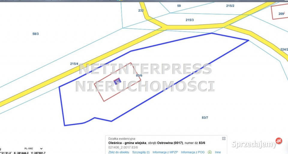 sprzedaży działki 1212m2 Oleśnica szambo