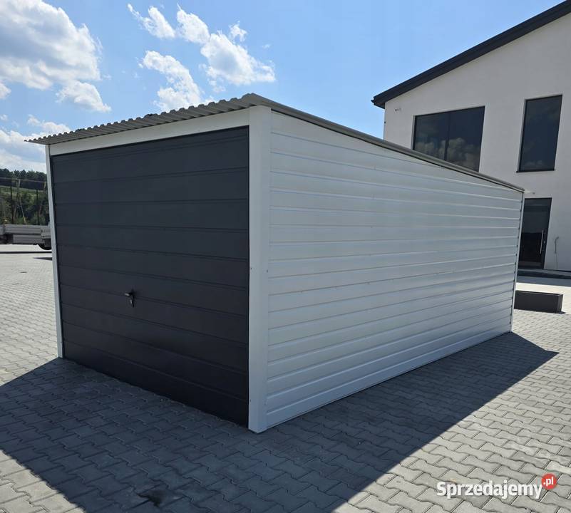 Garaż blaszany 3x5 biały z dachem jednospadowym Jodłownik