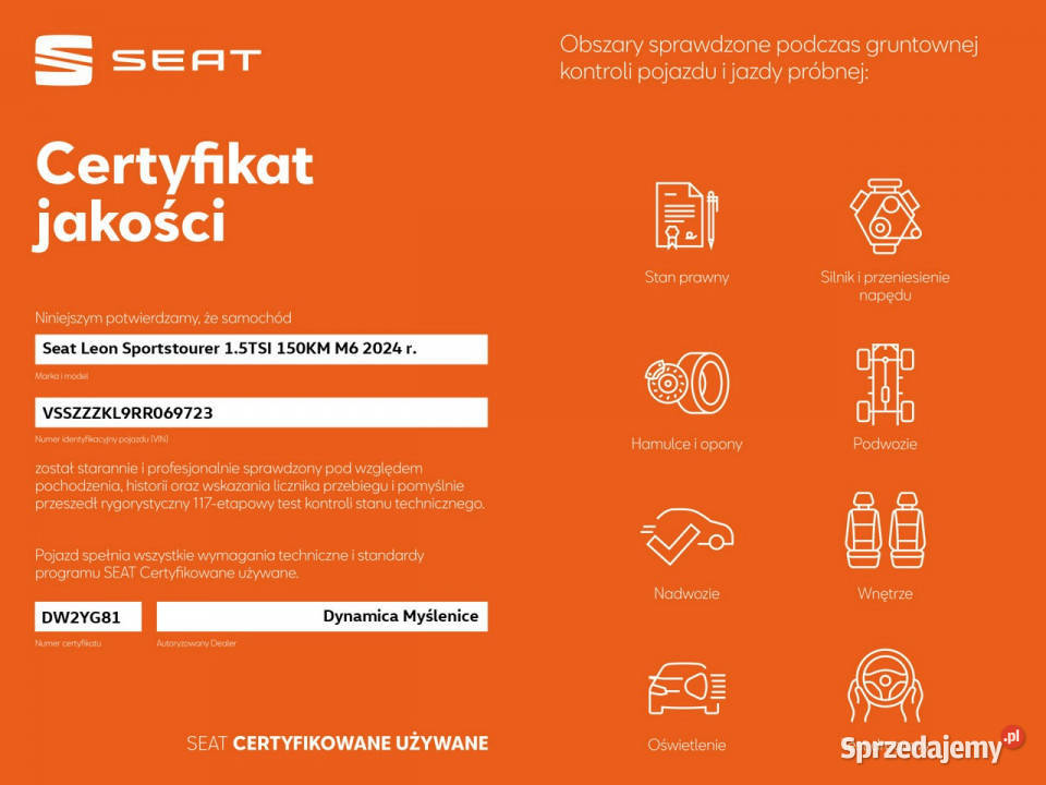 Seat Leon Sportstourer VAT 23 Style 15TSI 150 M6 lakier metallic małopolskie Myślenice