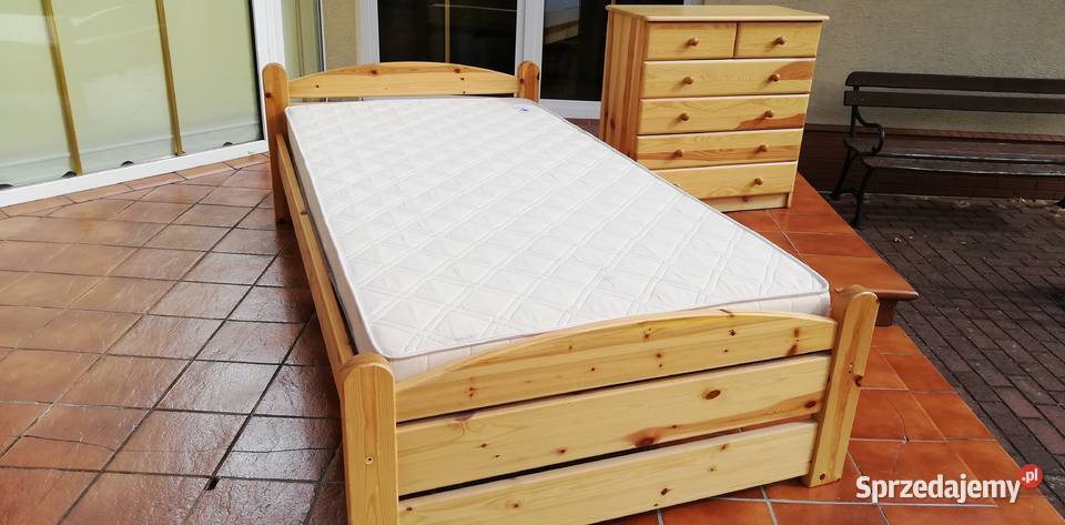 Łóżko drewniane sosnowe rama łóżka materac 100x200 stelaż