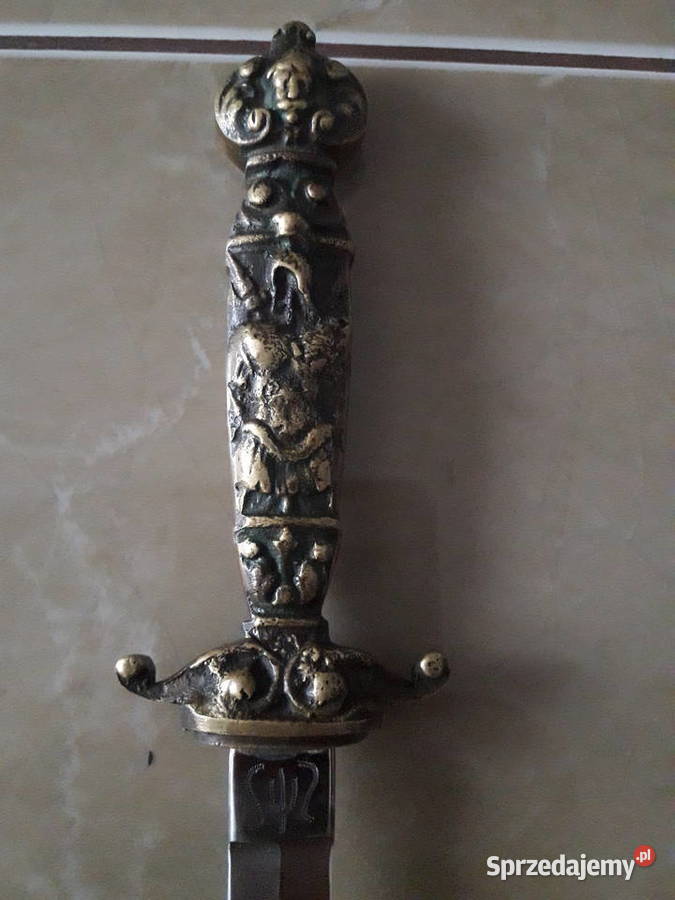 Antyczny mosiężny sztylet sygnowany UNIKAT Janów Lubelski