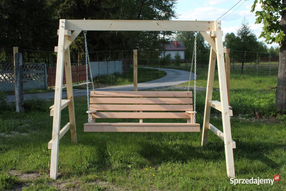 Huśtawka ogrodowa 3 os półki drewniana sosnowa drewno Przyszów