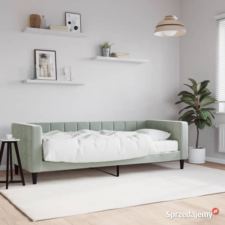 Sofa z materacem do spania jasnoszara aksamit Warszawa sprzedam