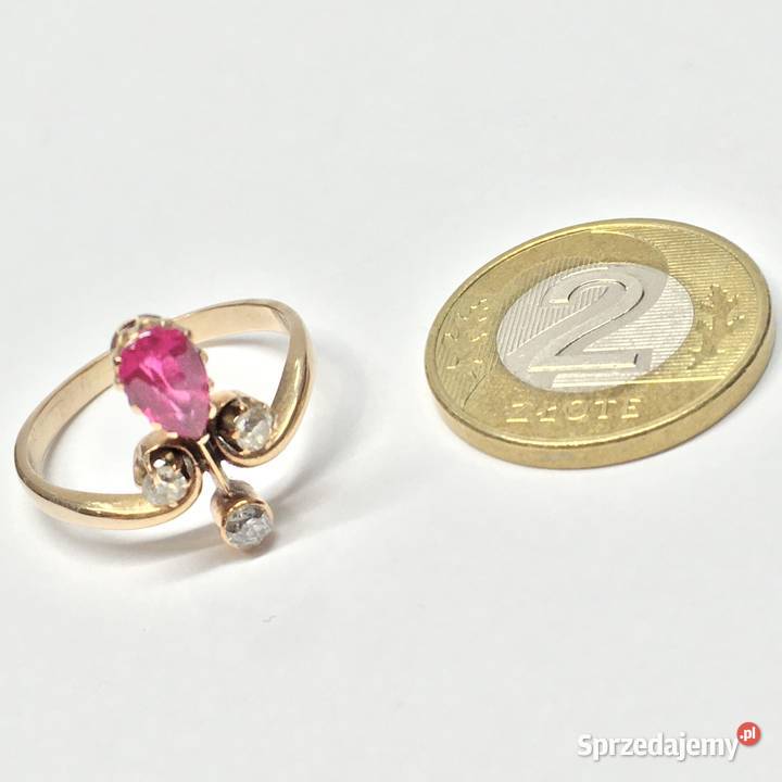 Złoty PIERŚCIONEK 585 14K Art Dco RUBIN i Warszawa sprzedam