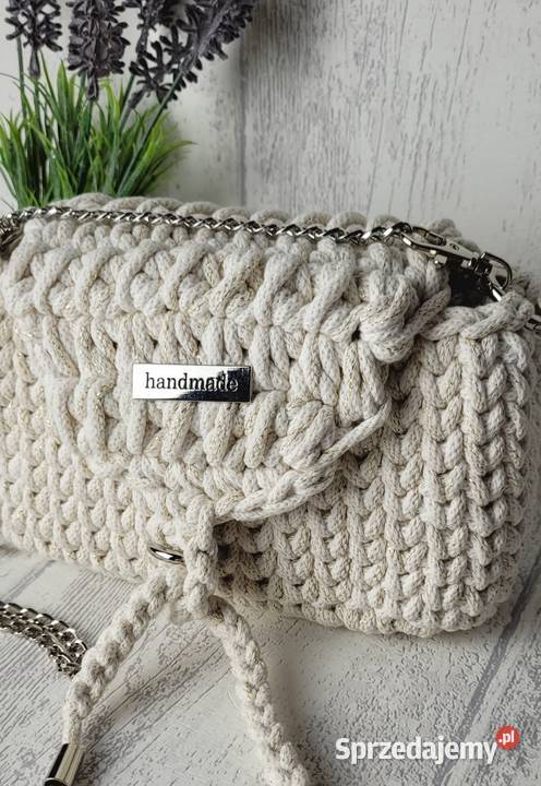 Torebka damska ręcznie wykonana ze sznurka Na ramię  Krzywaczka