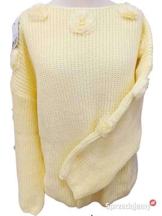 Sweter damski oversize z różyczkami gruby Swetry i golfy Wieluń