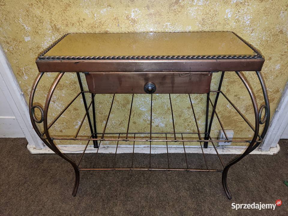 Komplet Lustro Miedziane Stolik Wieszak Żyrandol