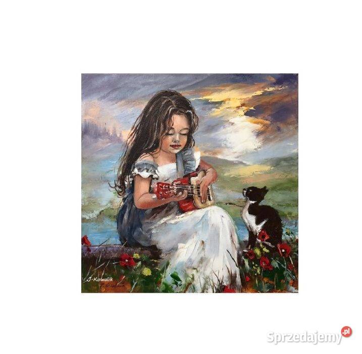 Kowalik Melodia 30x30 obraz olejny dziewczynka Warszawa
