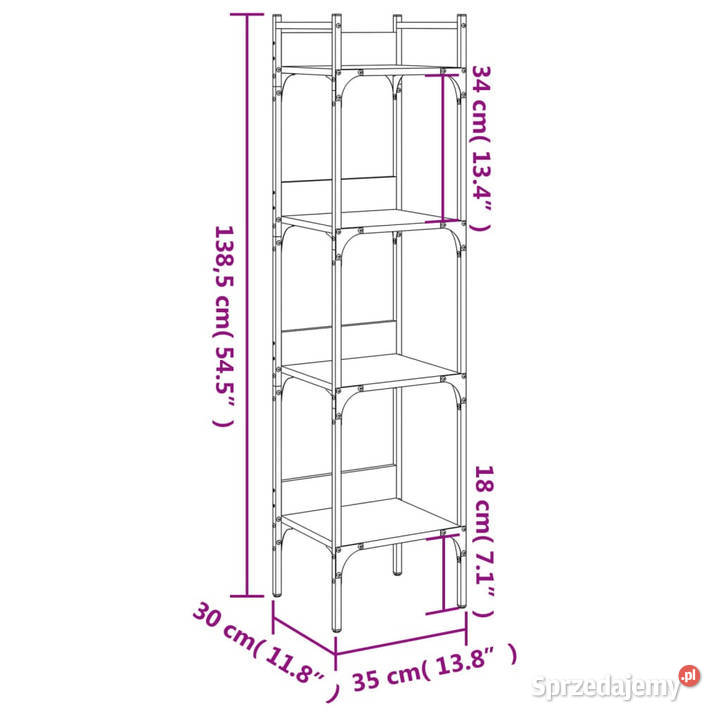4poziomowy regał na książki czarny 35x30x1385 mazowieckie Warszawa