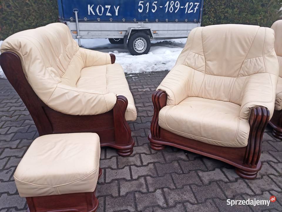 Komplet Rozkładany CREAM 321 i 2X Pufa i Ława śląskie Kozy