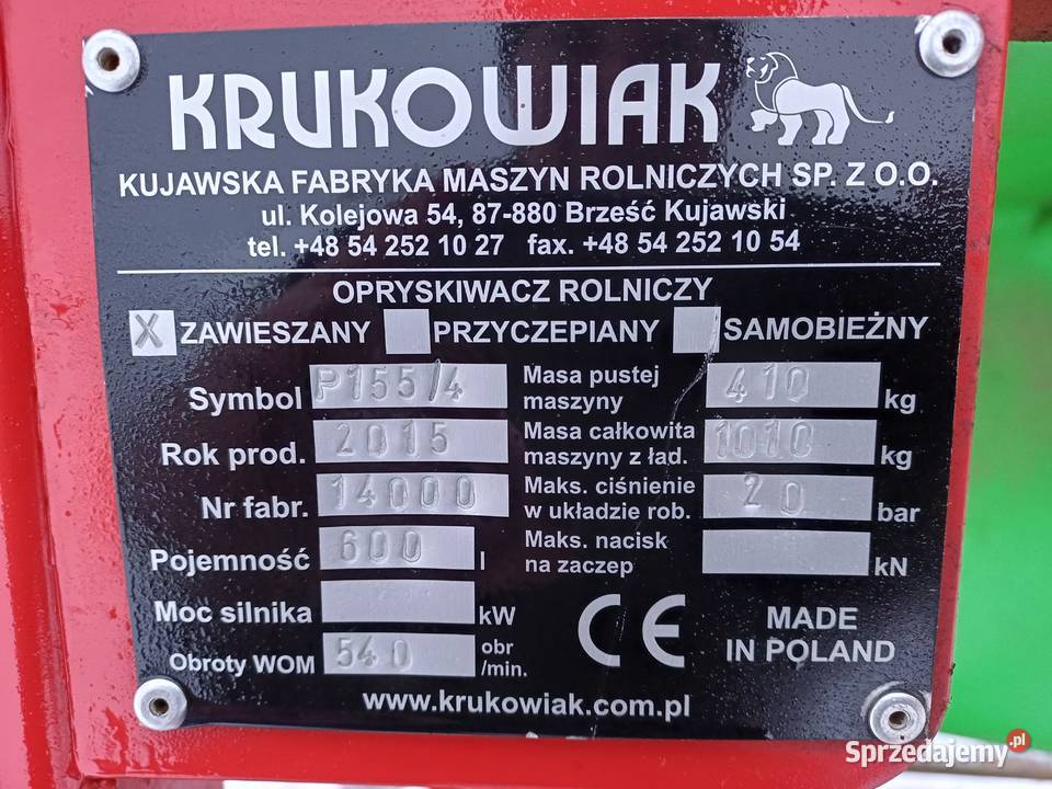 Opryskiwacz Krukowiak Heros 600 Biardzki Hardi kujawsko-pomorskie Kowal sprzedam