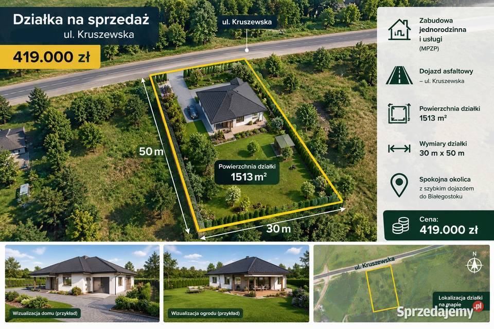 Ul. Kruszewska Choroszcz * 1513m2 * MPZP * Asfalt