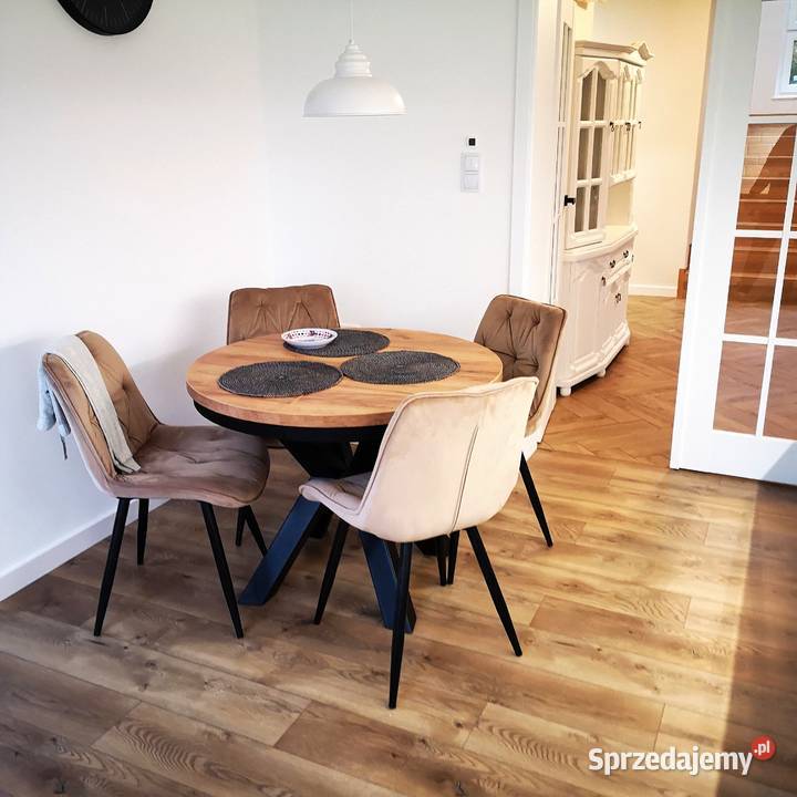 Śliczny STÓŁ Okrągły Gwiazda rozkładany dąb 77cm Ryki