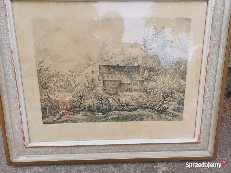 Stara 100 lat grafika sygnowana Lubań