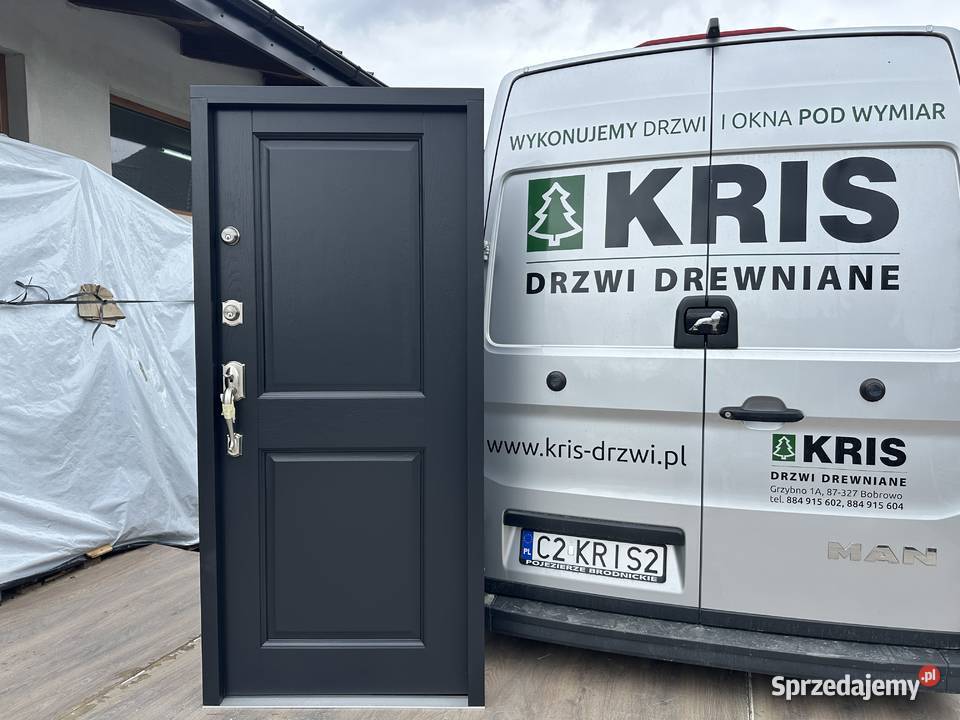 Drzwi zewnętrzne drewniane SCHLAGE czarne Drzwi zewnętrzne