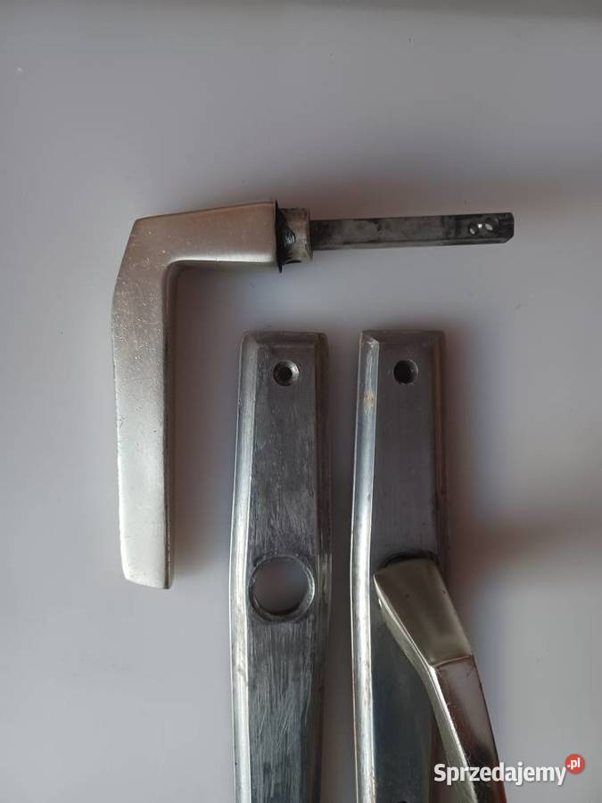 Zabytkowy komplet klamek z szyldami PRL Poznań