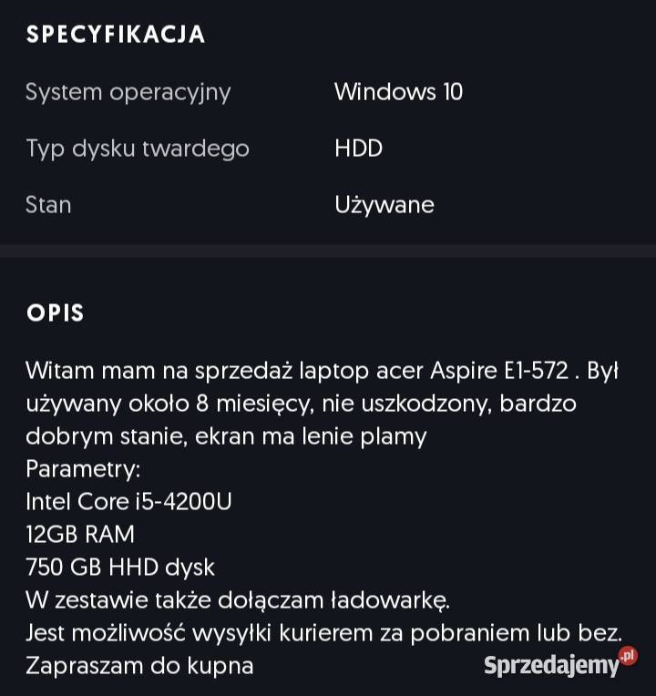 Laptop acer Komputery i Akcesoria Ciechomin