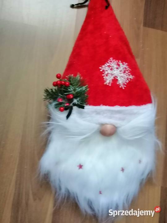 Świąteczny wianek na drzwi z czapką Mikołaja czerwony Dekoracje i ozdoby śląskie