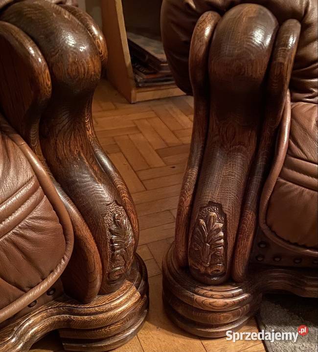 Zestaw Kler drewno dąb skóra Dębowo skórzany Komplety wypoczynkowe opolskie Opole sprzedam