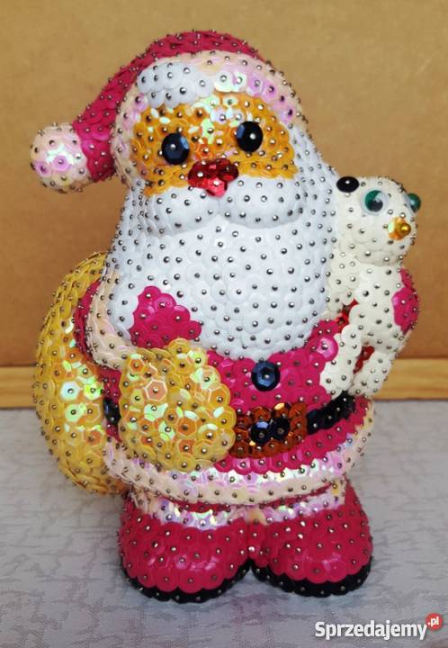 mikołaj z cekinów ozdoba Boże Narodzenie Popławy-Rogale