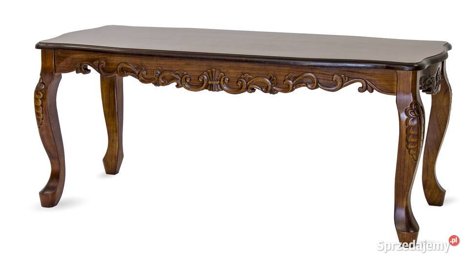 Drewniany antyczny stylowy stolik ława gięte nóżki