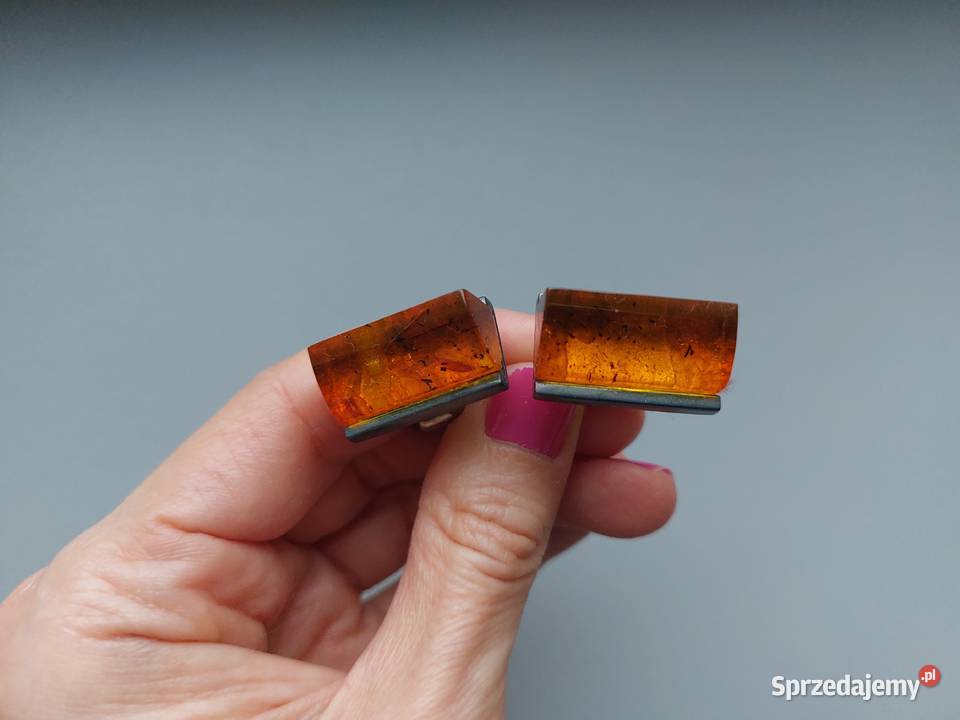 srebrne spinki do mankietów bursztynowe srebro Poznań sprzedam