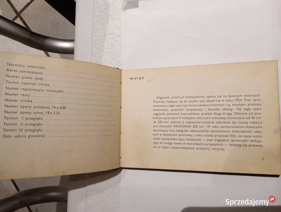 Instrukcja motocykla Pannonia 250 Warszawa