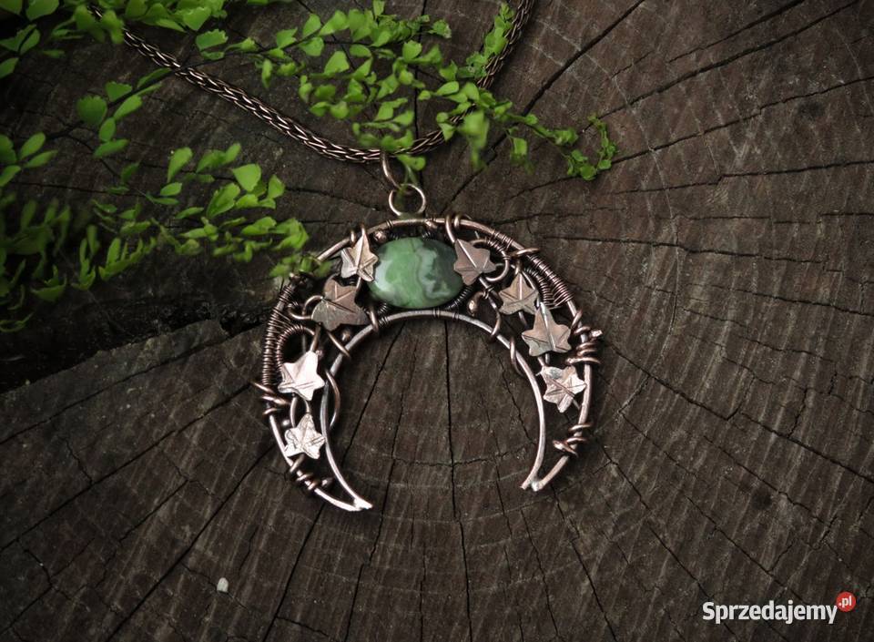 Miedziana lunula jaspis motyw bluszczu