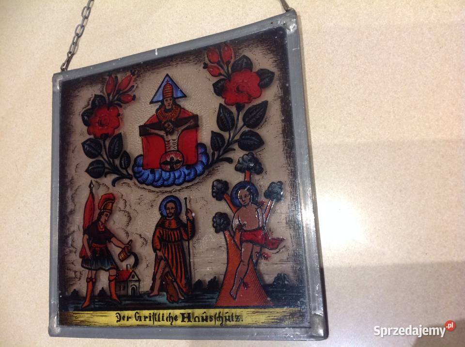 Stary Witraż Witrażyk Szklany w Cynowej Ramce Nowa Sól