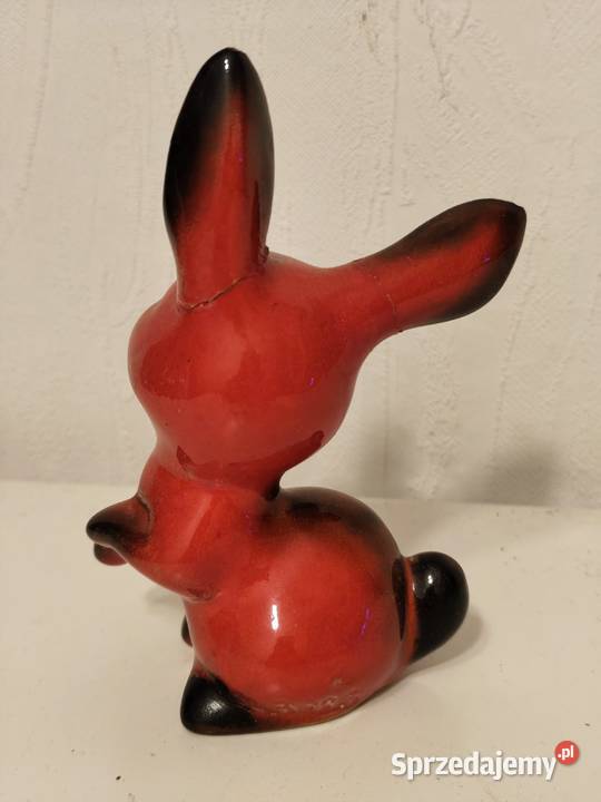 Figurka retro zając królik czerwony midcentury Poddębice