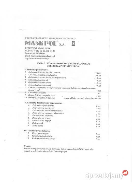 Kamizelka kuloodporna z demobilu UBP01 Dwa Kolekcje sprzedam